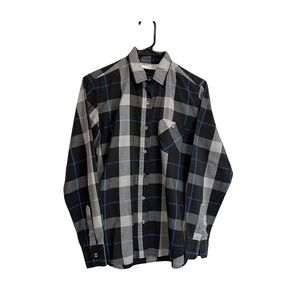 Mervyns For Her Black Blue Plaid Long Sleeve Button Up Shirt Womens Size 10